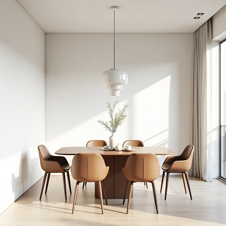 Minimalismo inteligente na sala de jantar pequena