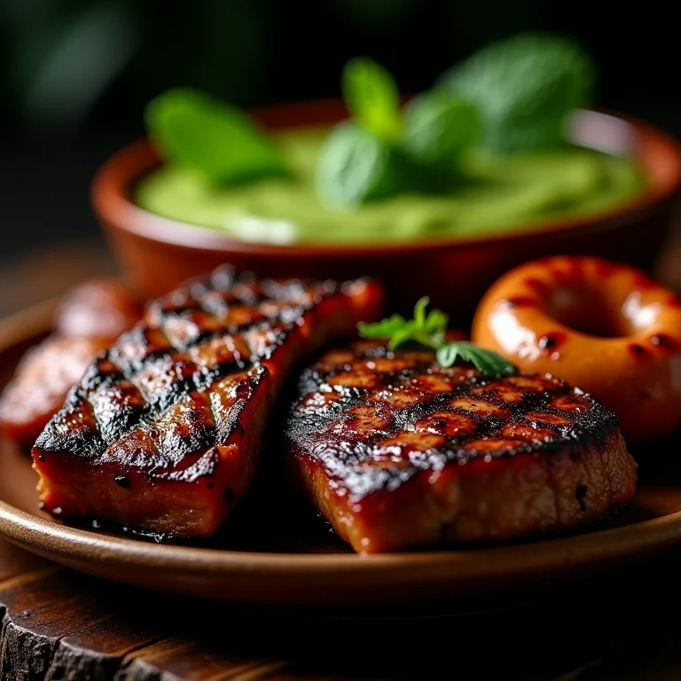 Mix de carnes com molho de menta.