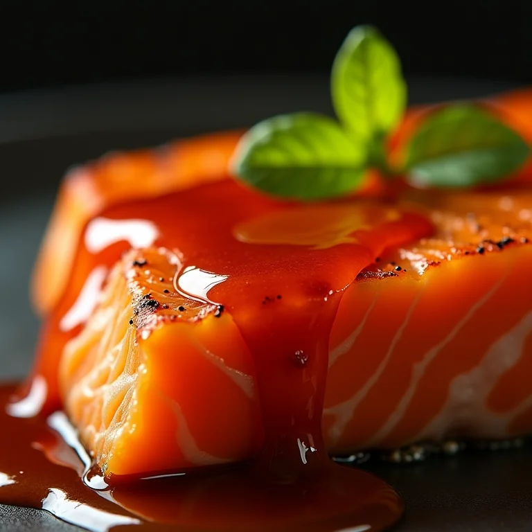 Molho de azedinha sendo servido sobre salmão grelhado