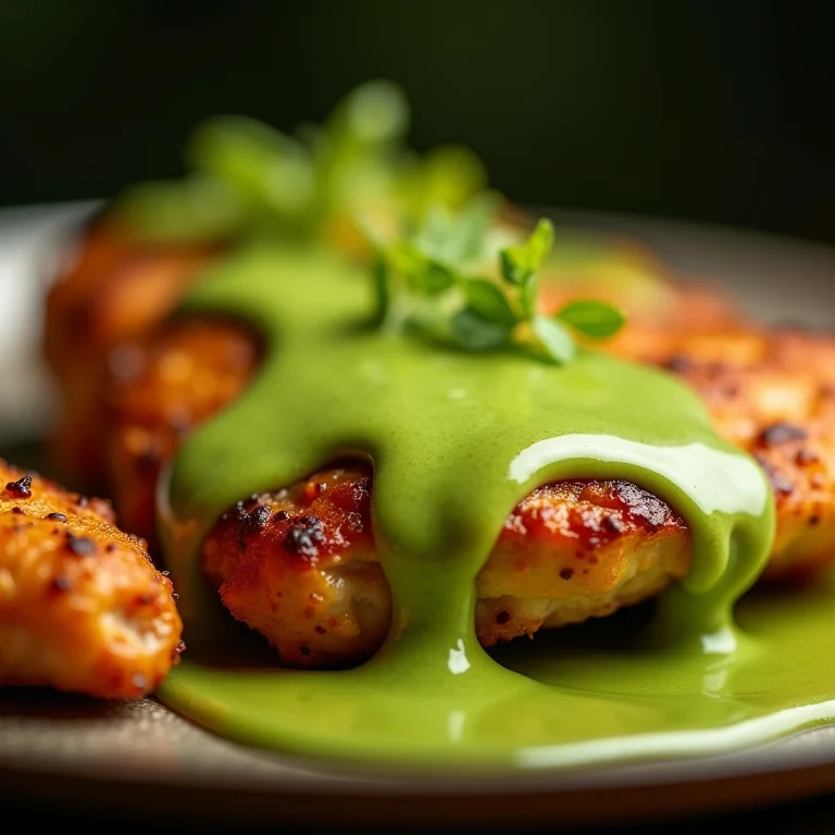 Molho de azedinha sobre frango grelhado