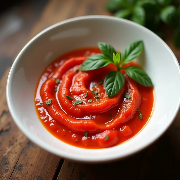 Molho de manjerona com pimentão vermelho assado em bowl branco