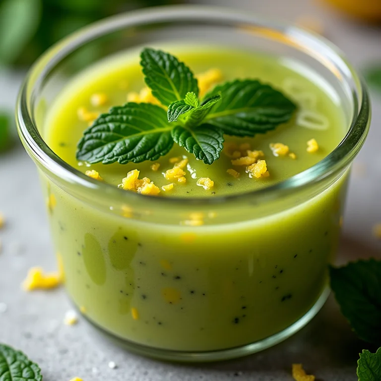 Molho de menta agridoce decorado com raspas de limão