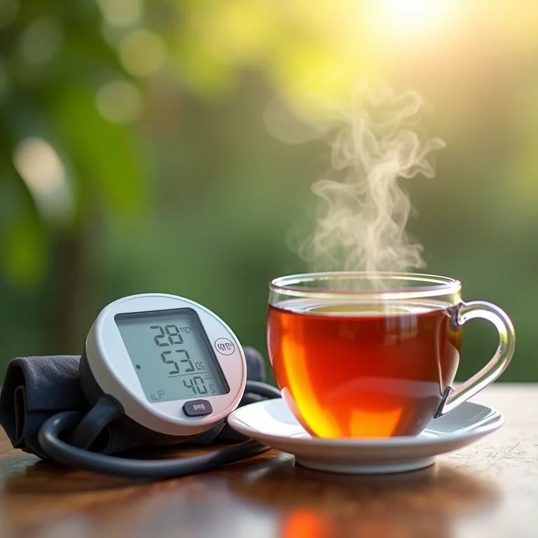 Monitor de pressão arterial e chá de folha de amora