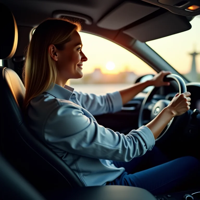 Motorista ajustando o banco e o volante do carro.