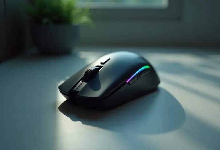 Mouse gamer impecável sob luz suave