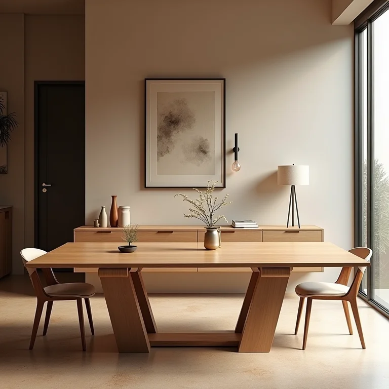 Móvel multifuncional otimizando o espaço em uma sala de jantar pequena.