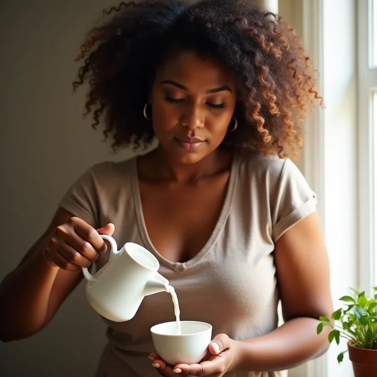 Mulher adicionando leite ao chá