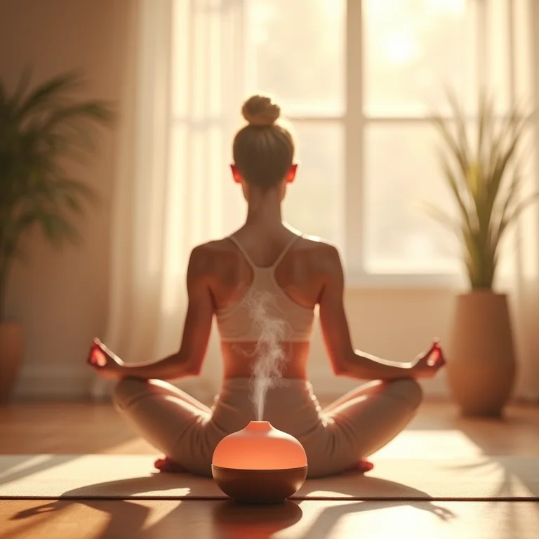 Mulher aliviando dores e inflamações com aromaterapia de pimenta rosa durante a yoga.