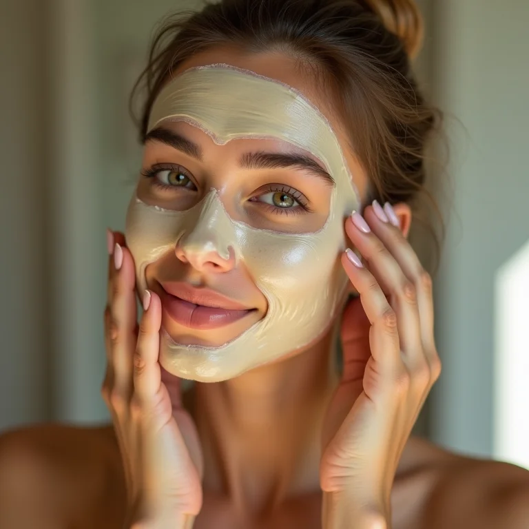 Mulher aplicando máscara facial de Melão-de-São-Caetano