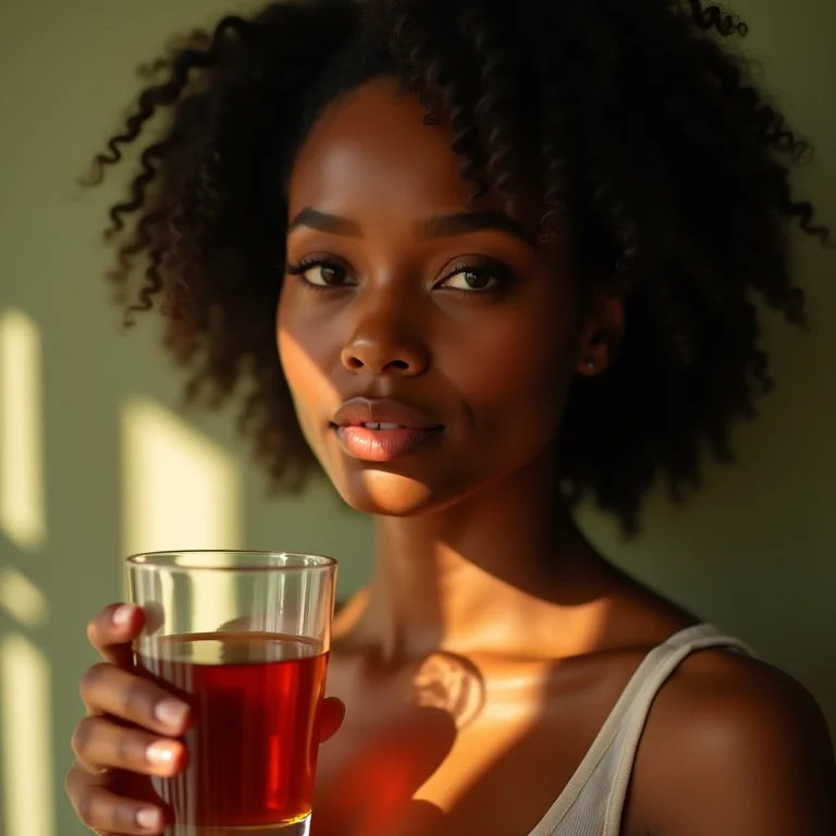 Mulher bebendo chá de alfafa para vitaminas essenciais.