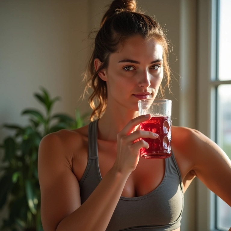 Mulher bebendo chá de hibisco após o treino, mostrando o poder do hibisco para emagrecer.