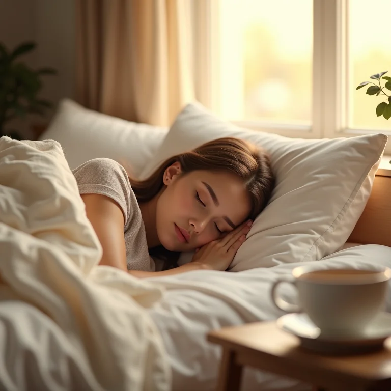 Mulher dormindo tranquilamente após tomar chá de amora