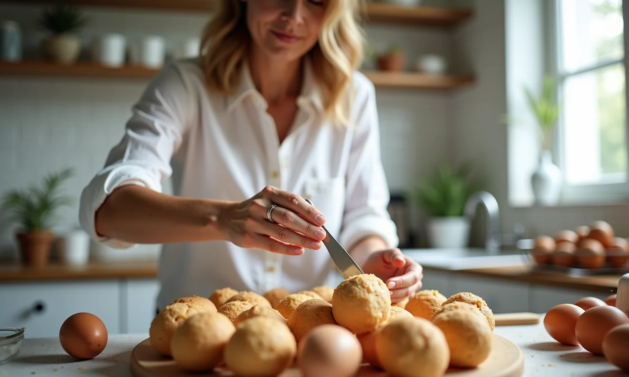 Mulher escolhendo ingredientes frescos para preparar carolinas.