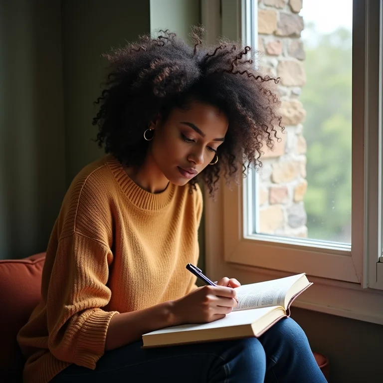 Mulher escrevendo em um diário
