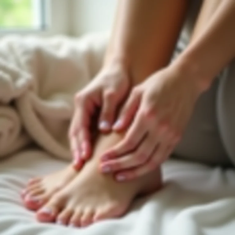 Mulher massageando os tornozelos inchados