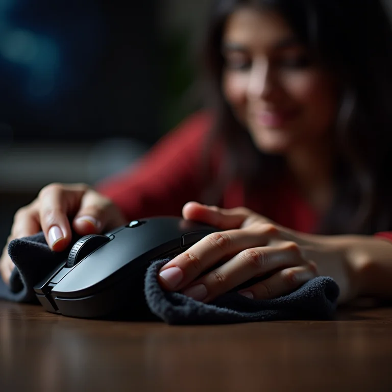 Mulher negra limpando mouse gamer