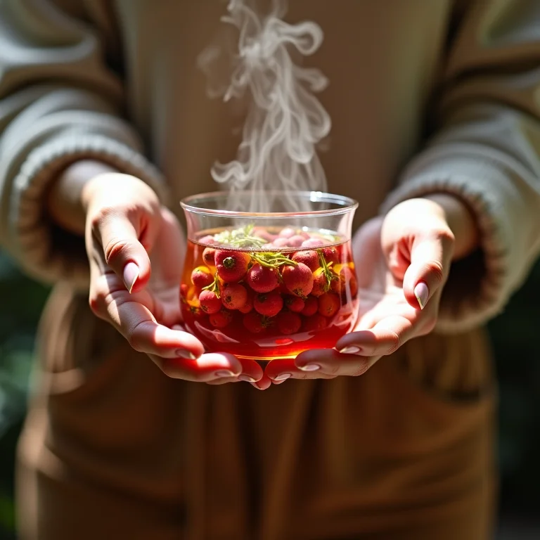 Mulher preparando chá digestivo com pimenta rosa.