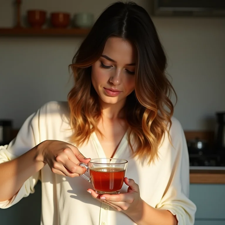 Mulher preparando uma xícara de chá de ulmeira