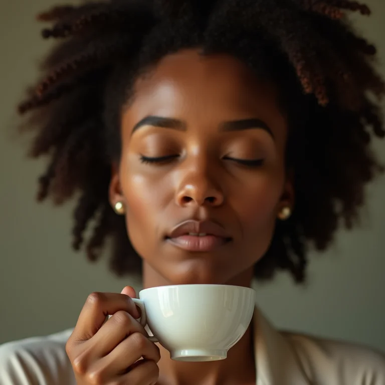 Mulher relaxada bebendo chá calmante