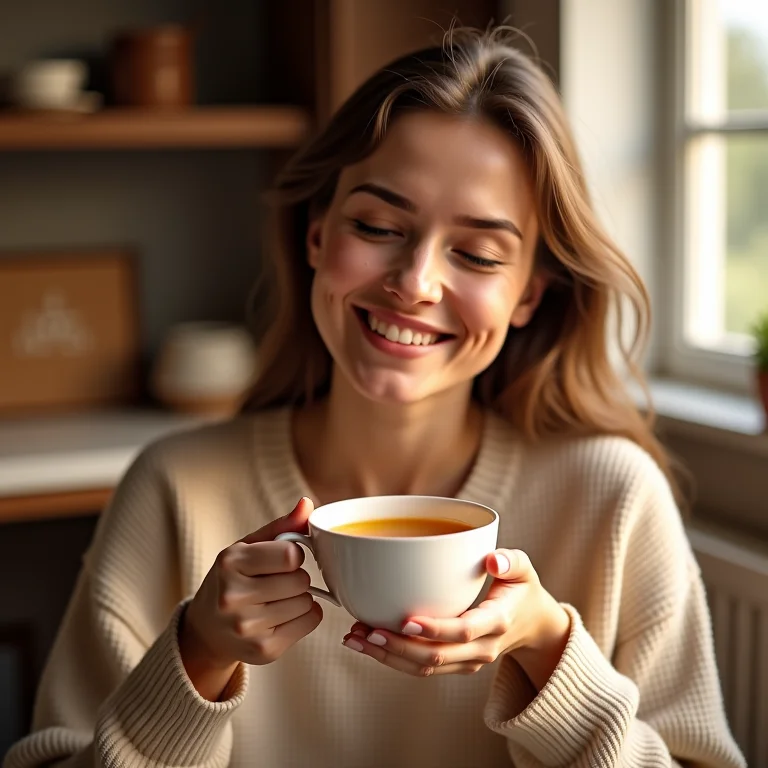 Mulher relaxando com chá de açafrão