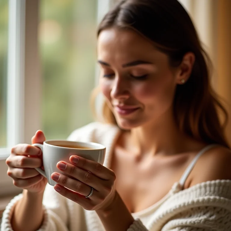 Mulher relaxando com uma xícara de chá de canela