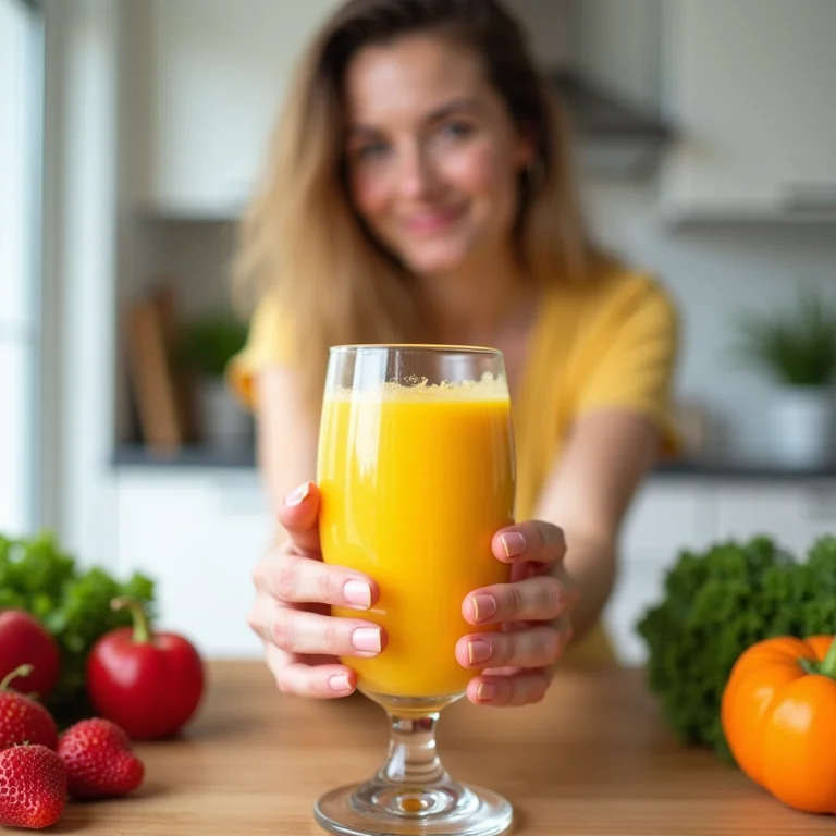 Mulher segurando smoothie de Melão-de-São-Caetano