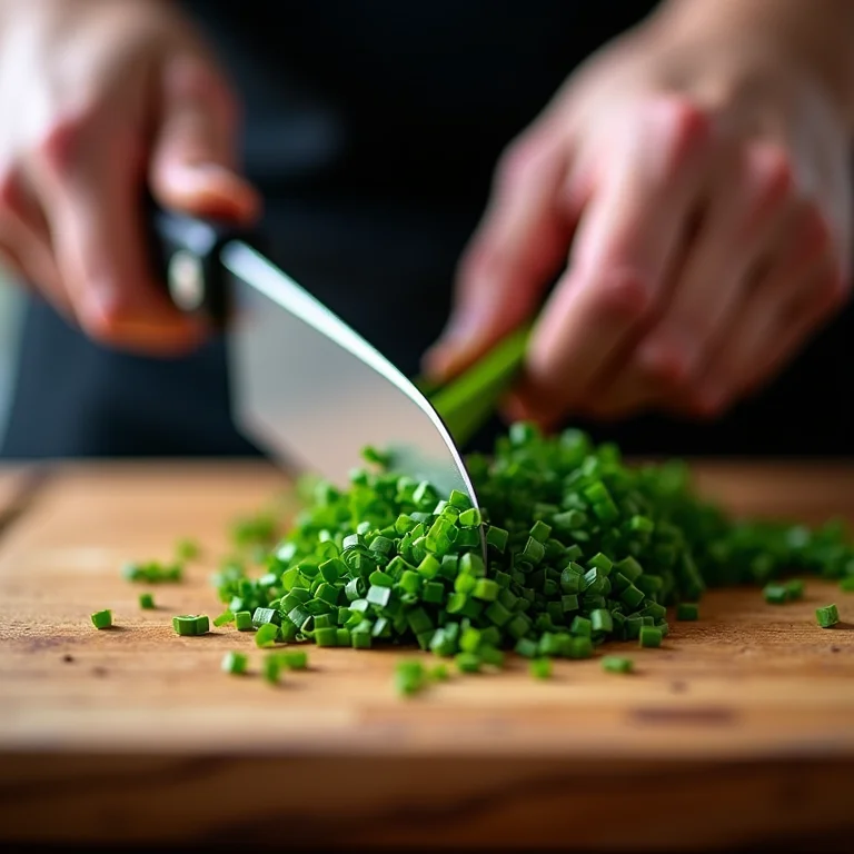 Nirá sendo picado em uma tábua de madeira.