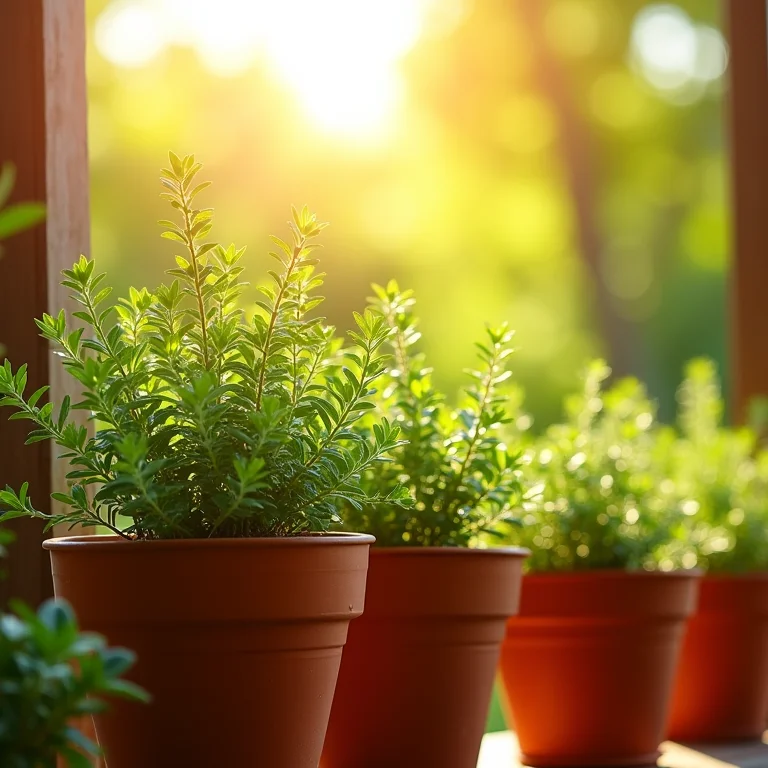 Orégano grego plantado em vasos de terracota.