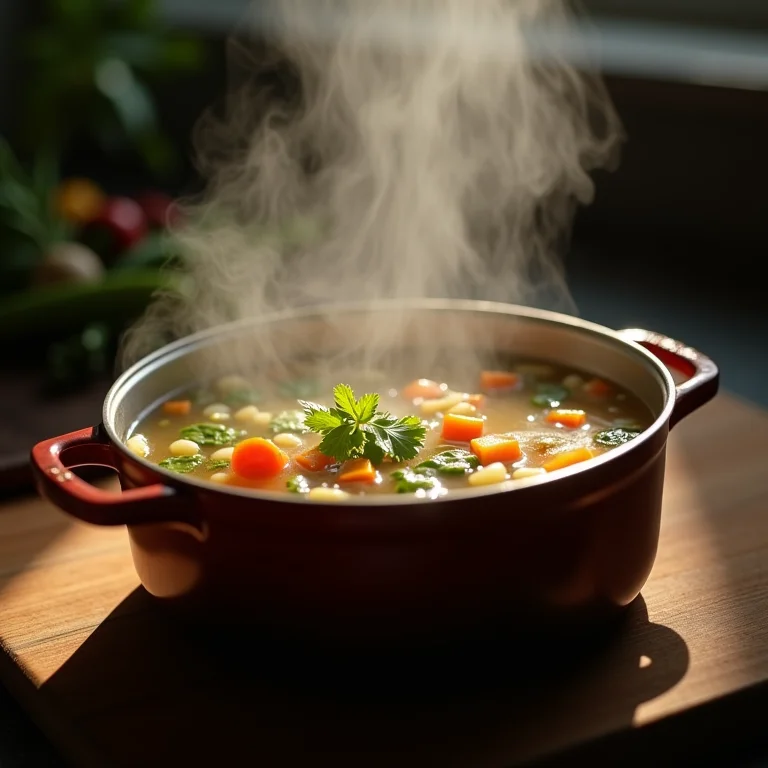 Panela de caldo de legumes caseiro fervendo