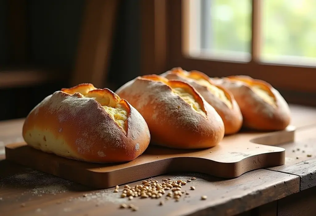 Pão de centeio com alcaravia em mesa rústica