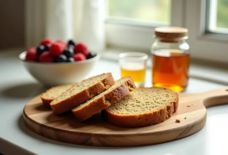 Pão de quinoa com mel e frutas vermelhas