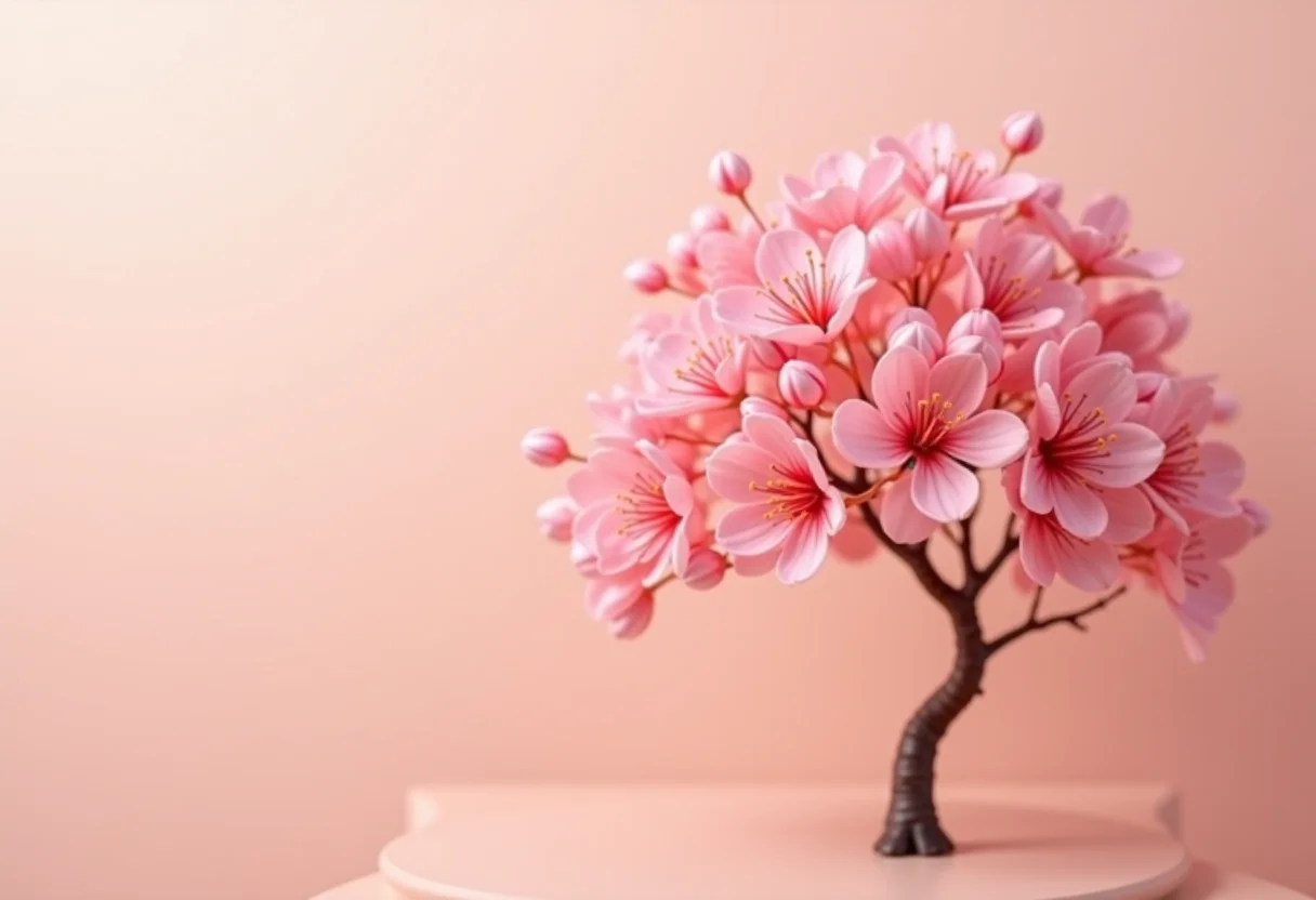 Pé de pimenta rosa exuberante sob luz suave.