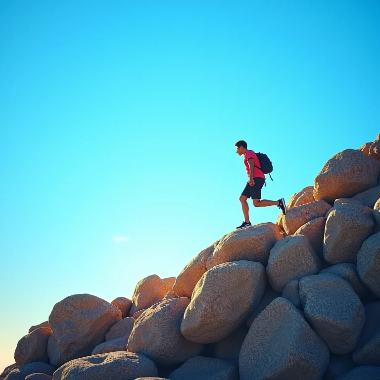 Pessoa determinada escalando uma colina.