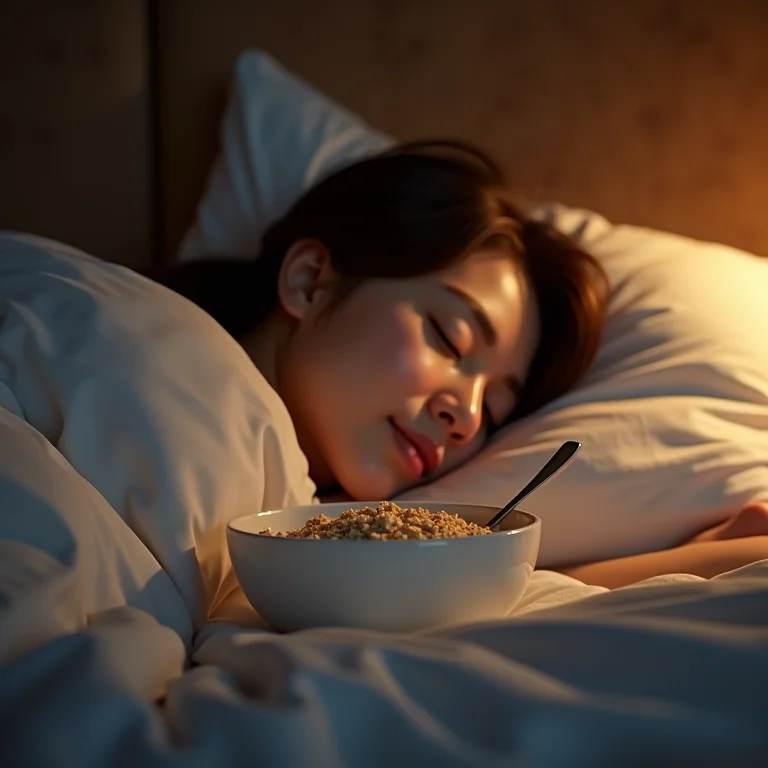 Pessoa dormindo tranquilamente com aveia na mesa de cabeceira.