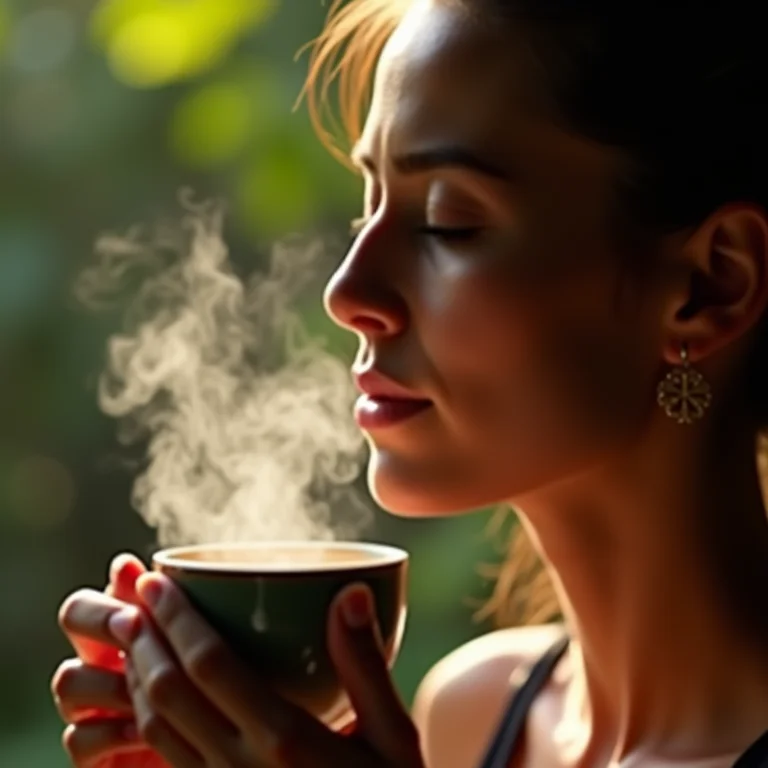 Pessoa inalando o aroma do chá de poejo para alívio respiratório