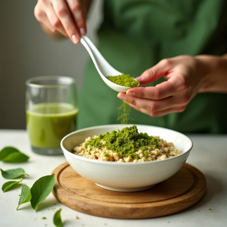 Pessoa preparando café da manhã saudável com matcha.