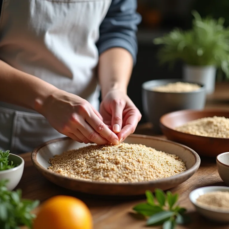 Pessoa preparando uma refeição com grãos integrais em uma cozinha moderna.