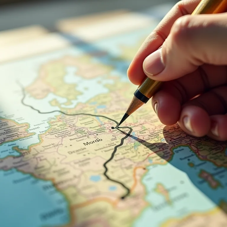 Pessoa redesenhando o caminho em um mapa, simbolizando mudanças nos objetivos de vida.