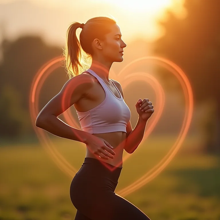 Pessoa se exercitando ao ar livre com gráfico de coração.