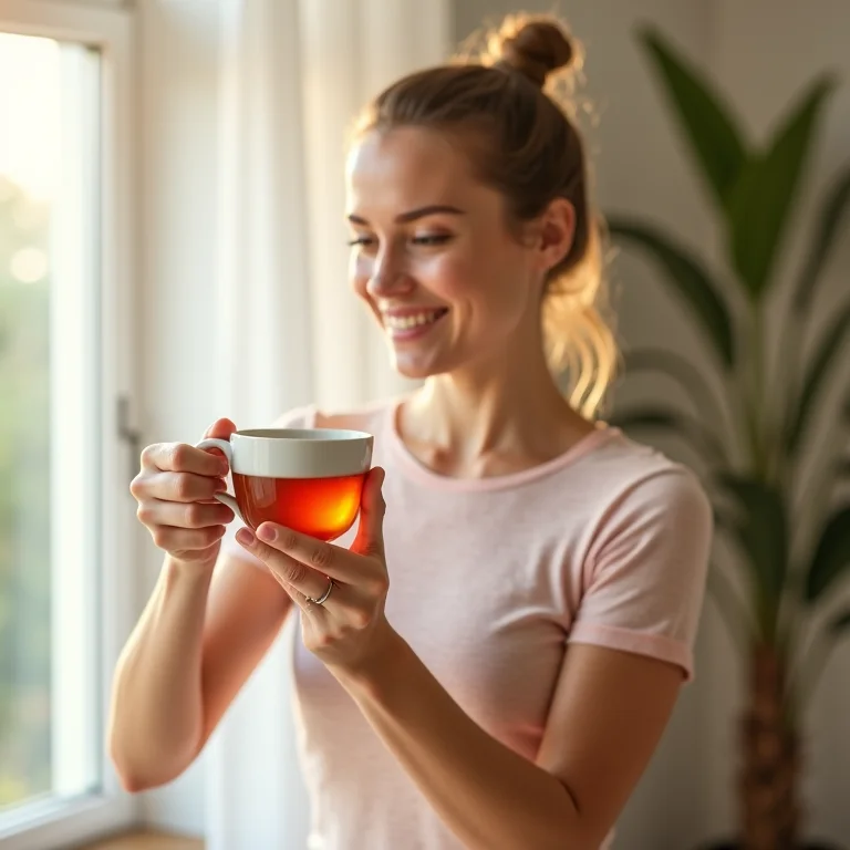 Pessoa segurando xícara de chá após exercício físico