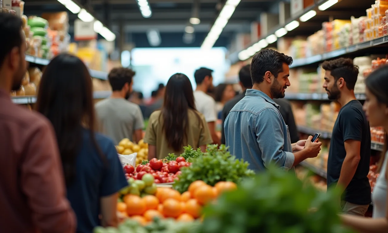 Pessoas diversas comprando em um mercado atacadista em São Paulo.