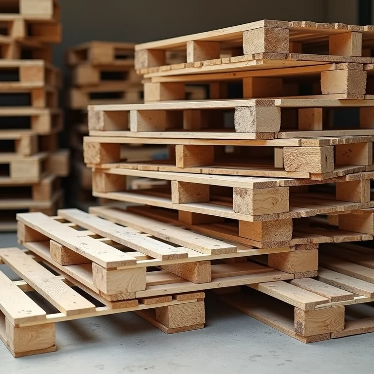 Pilhas de pallets limpos e desmontados prontos para projetos DIY