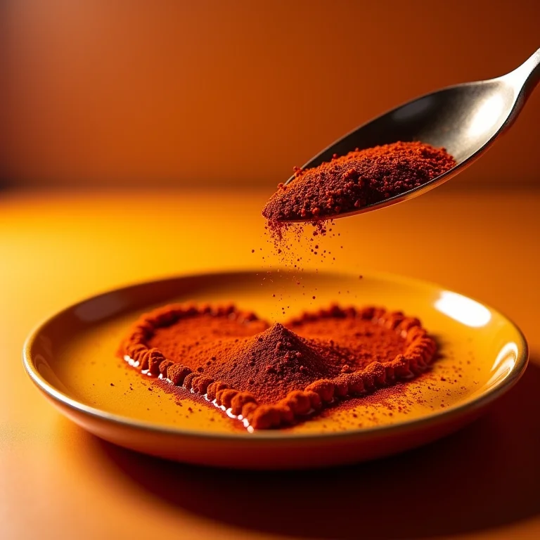 Pimenta caiena adicionada a uma refeição saudável em formato de coração.