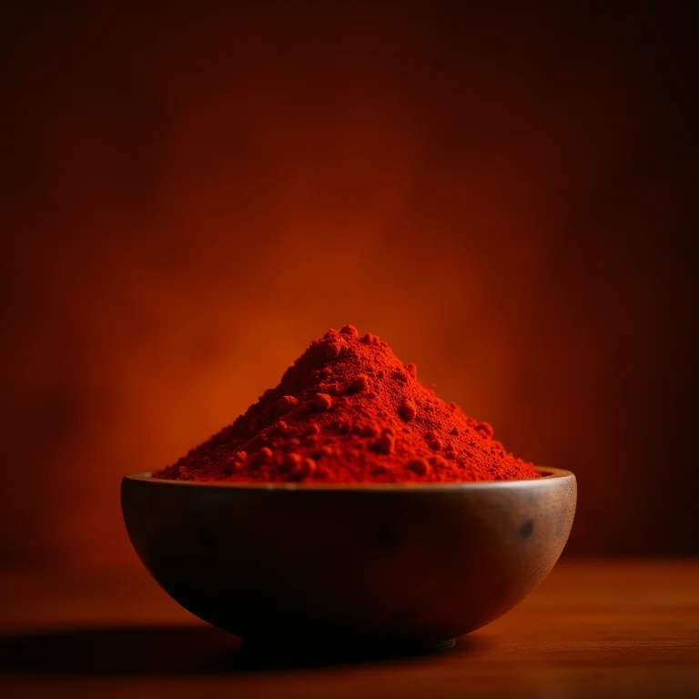 Pimentão em pó em tigela de madeira em mercado municipal