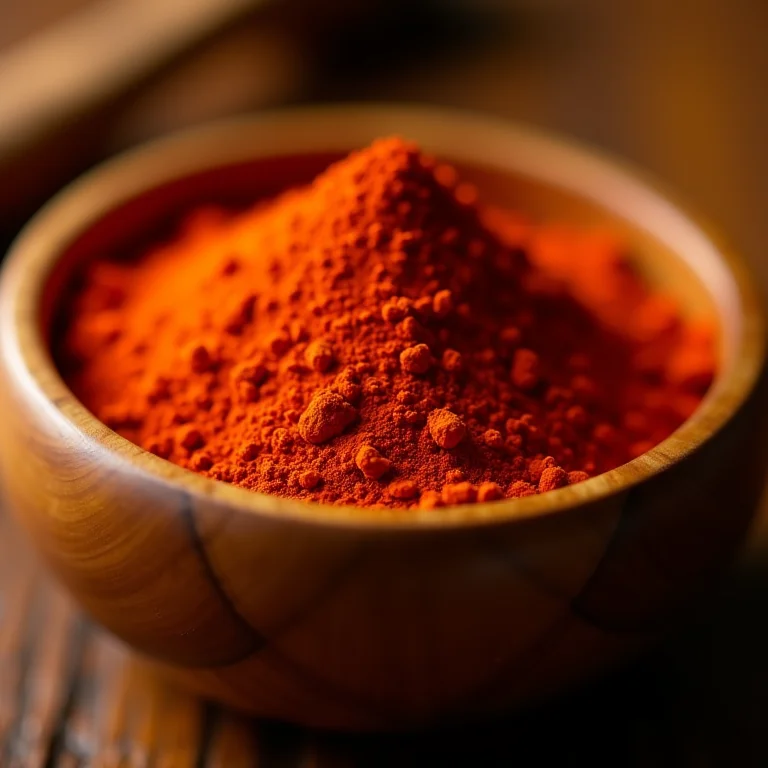 Pimentão em pó em tigela rústica.