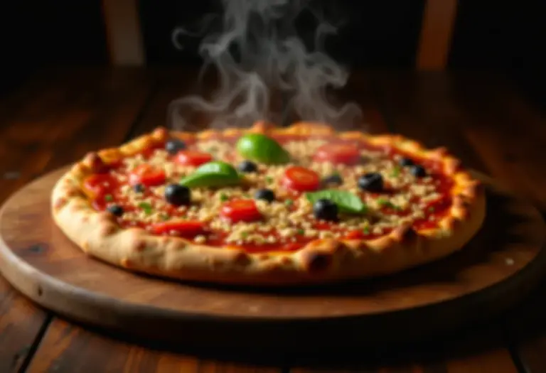 Pizza de aveia caseira com ingredientes frescos.