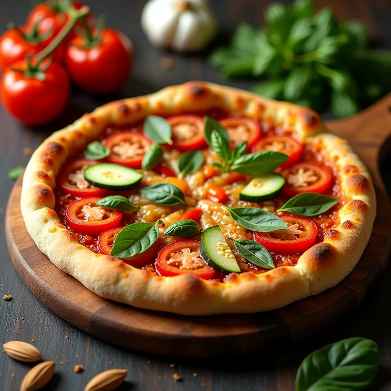 Pizza vegana com massa de aveia e coberturas coloridas