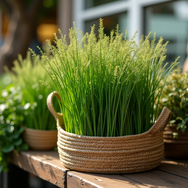 Plantas de cavalinha fresca em uma cesta ecológica em um mercado de agricultores.