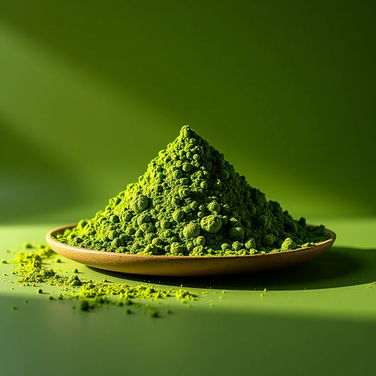 Pó de matcha rico em antioxidantes.