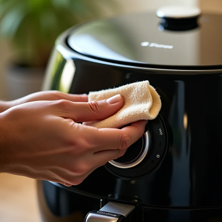 Polindo o exterior da Airfryer para manter o brilho e a aparência